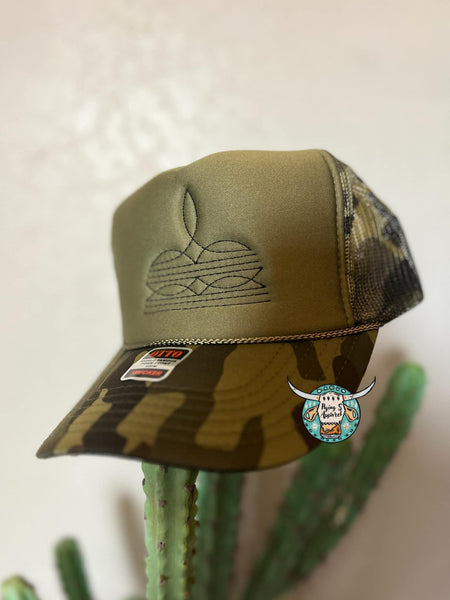 Mystery boot stitch trucker cap